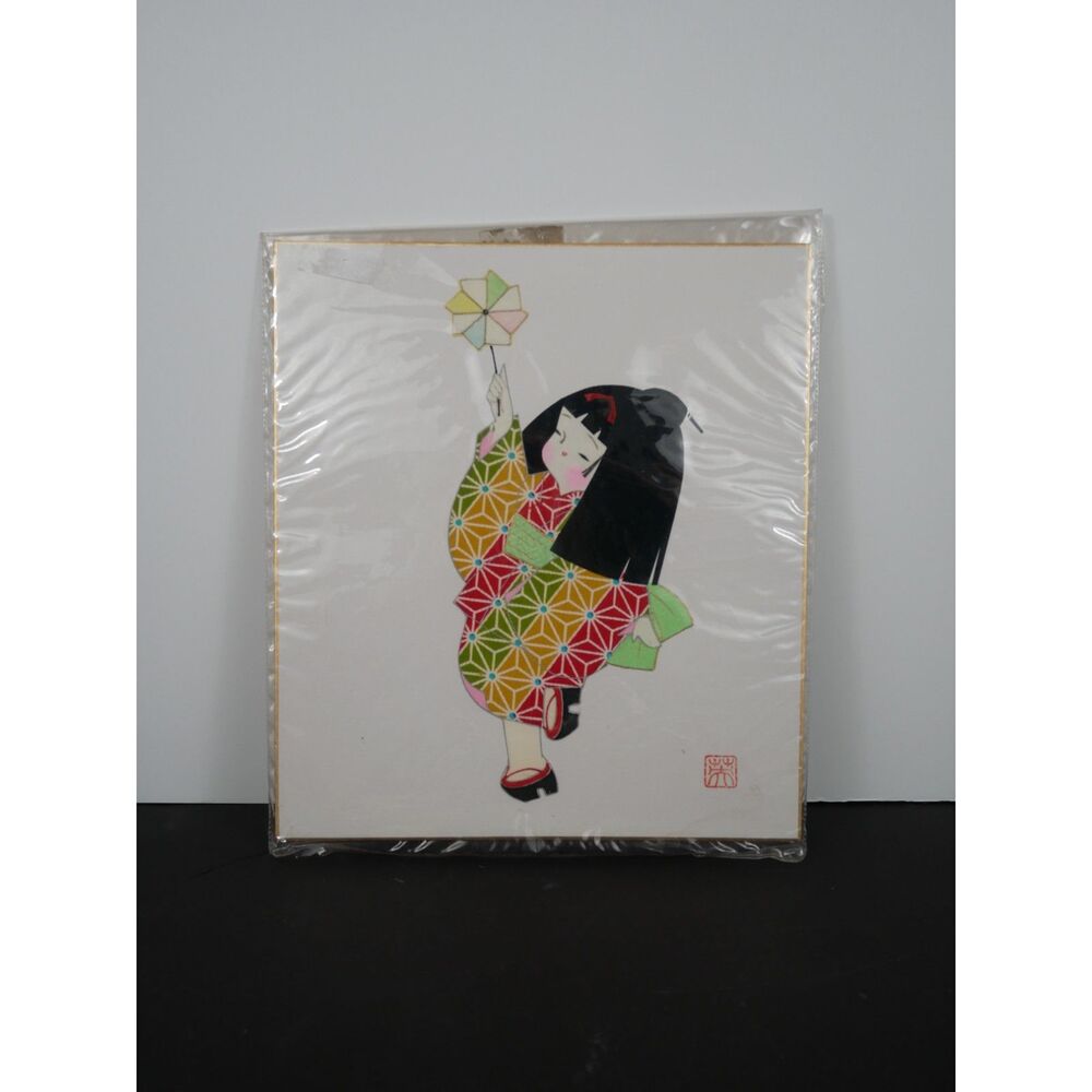 Japanese Kimono Girl Shikishi Art Board Traditional Folk Wall Decor 10x11